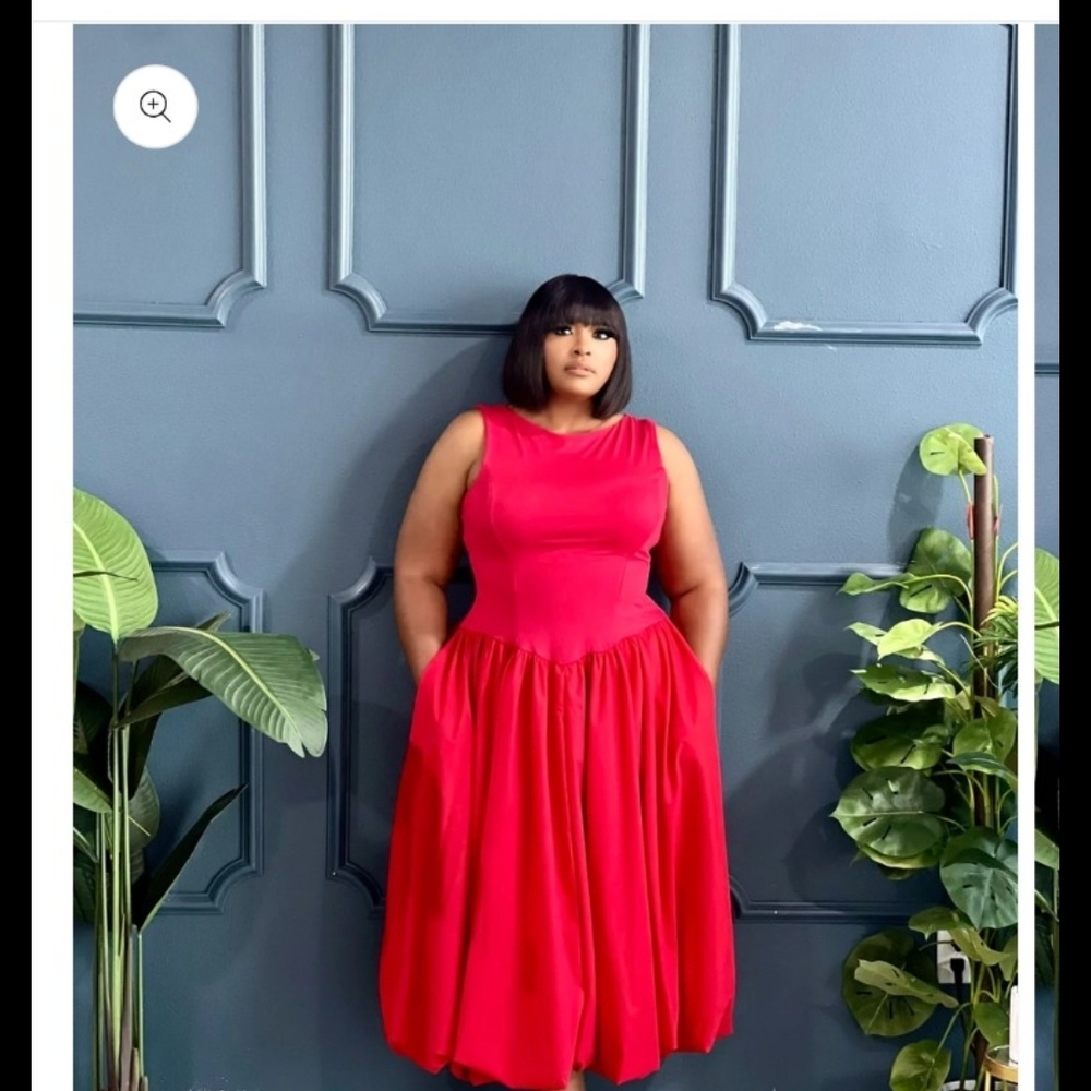 Red Drop-waist Bubble Hem Dress